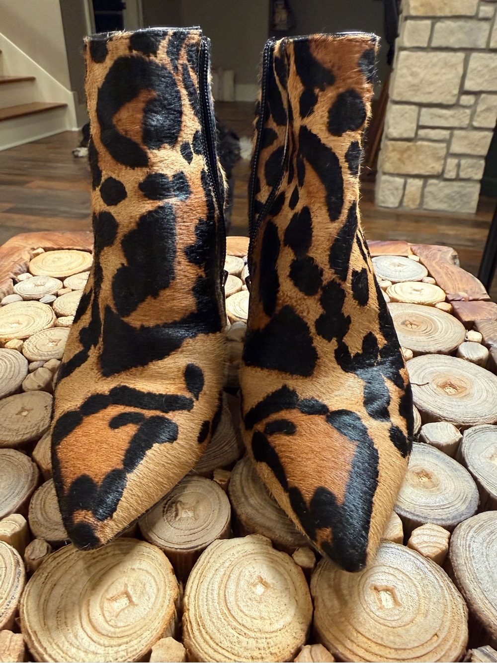 Louise et Cie Leopard Print Pointed-Toe Ankle Boots - Brown/Black